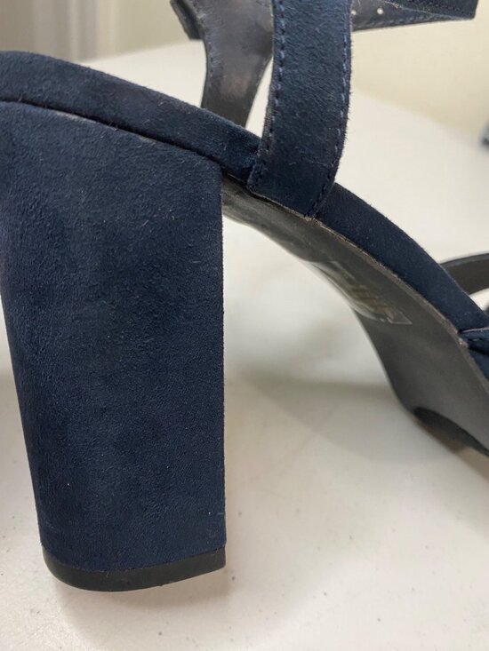 PoP Navy Blue Heels Sandals Womens 6.5 M Block Heel Strappy, Dress Shoes - Picture 9 of 16